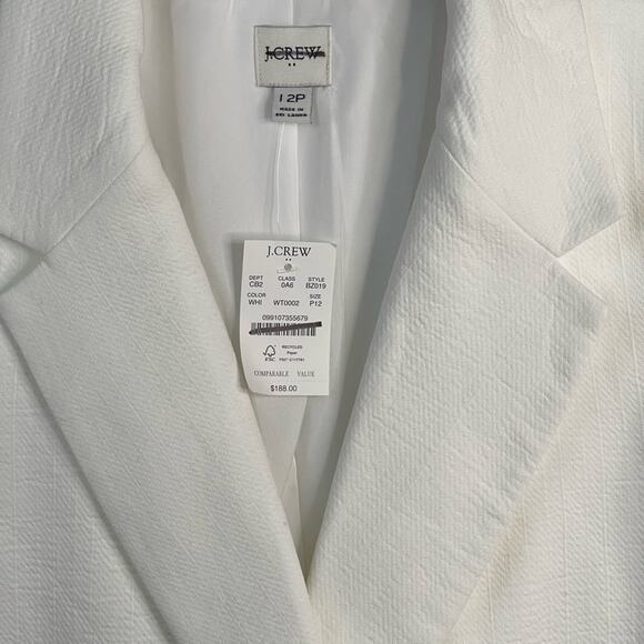 J. Crew Factory Textured Cotton Blazer in White Size 12 Petite NWT - Picture 4 of 12